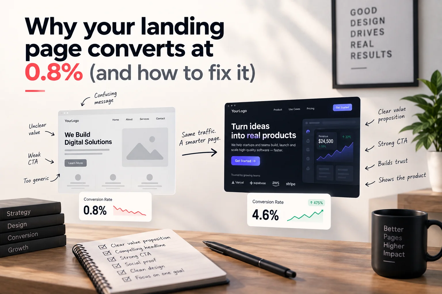 Why your landing page converts at 0.8% (and how to fix it)